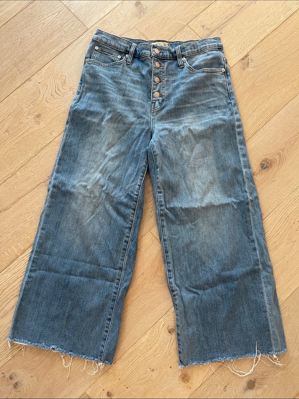 Madewell Washed Blue High-Rise Wide-Leg Crop Button-Fly Womens Jeans Size 30